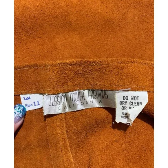 Vintage 60's-70's Sz 11 Brown A-line Suede Leather Skirt W/Pockets Hippie Boho - Picture 9 of 13